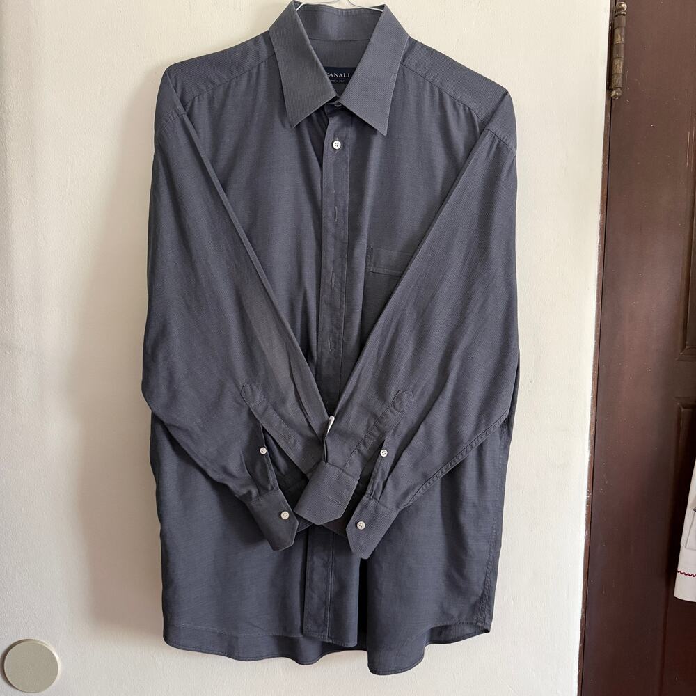 CANALI | Men's Gray Textured Cotton Button Down Shirt | 44 17.5 Extra Large